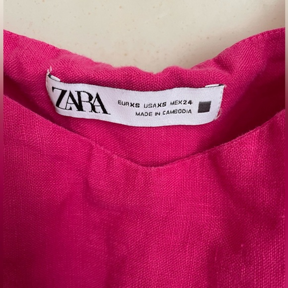 Zara Hot Pink Linen Ruffle Bow Shoulder Dress - Picture 4 of 6